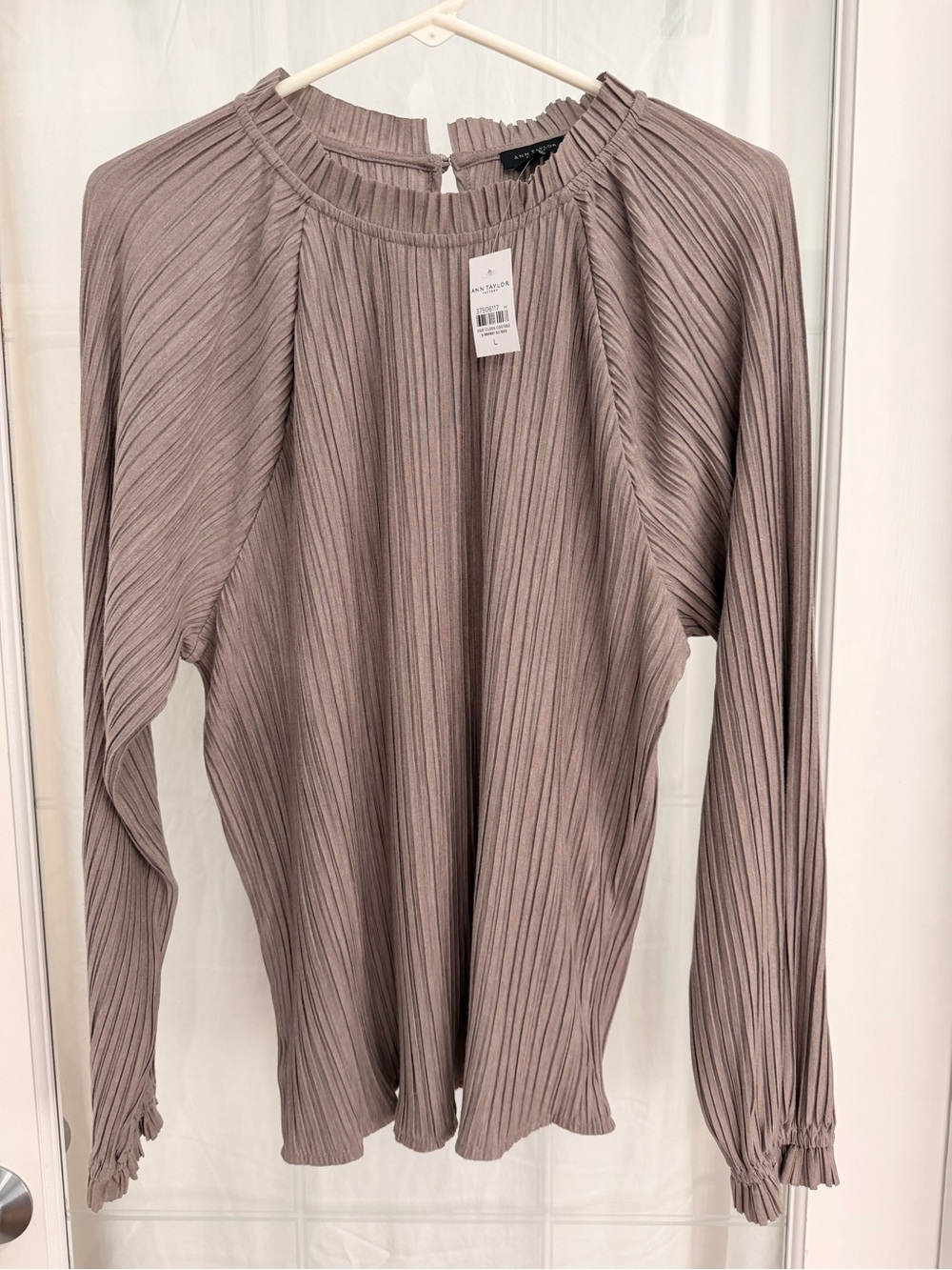 NEW Ann Taylor Factory Blouse taupe long sleeve